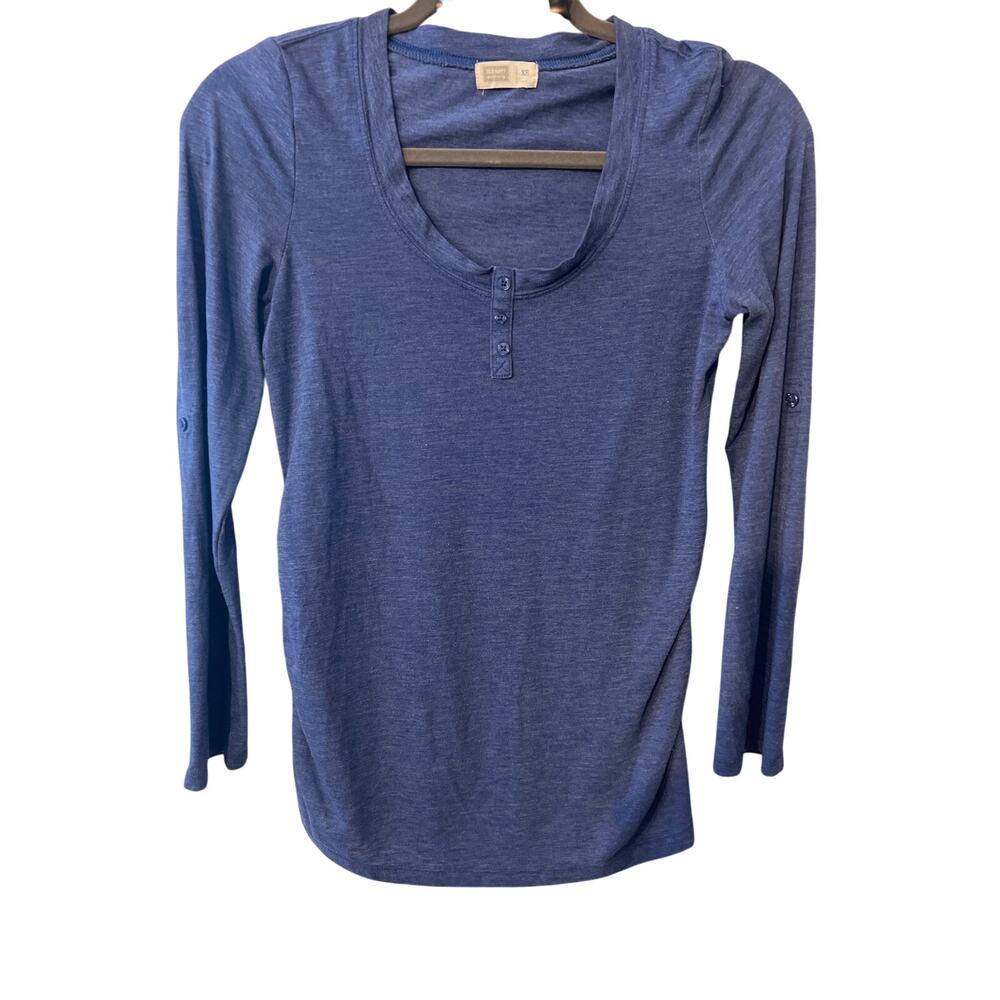Old Navy Maternity Purple Henley Cotton Top Roll Tab Sleeves Size XS Extra Small